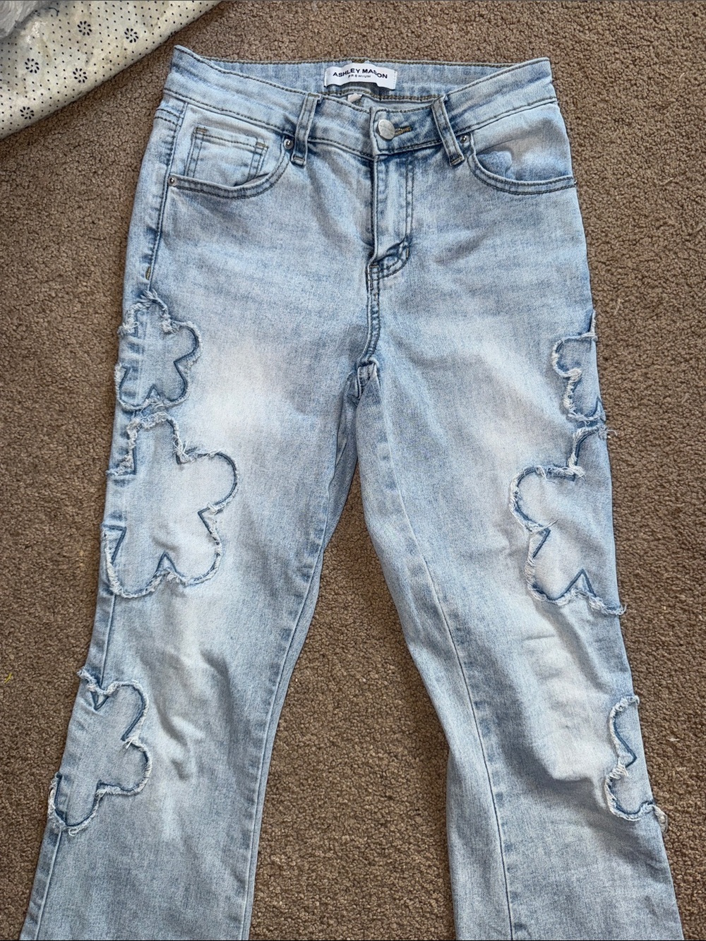 Ashley Mason Light Blue Floral Appliqué Flare Jeans